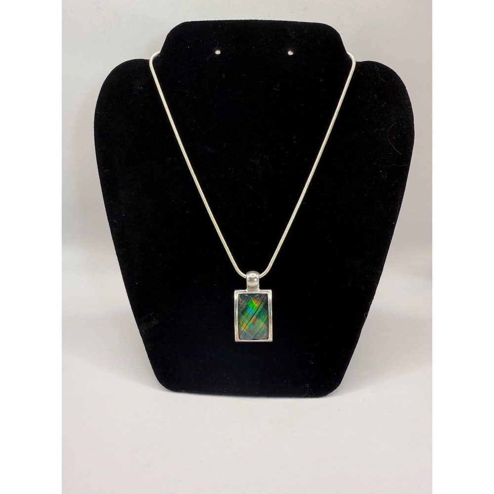 Kenneth Cole‎ Silver Tone Rectangular Iridescent Pendant Necklace